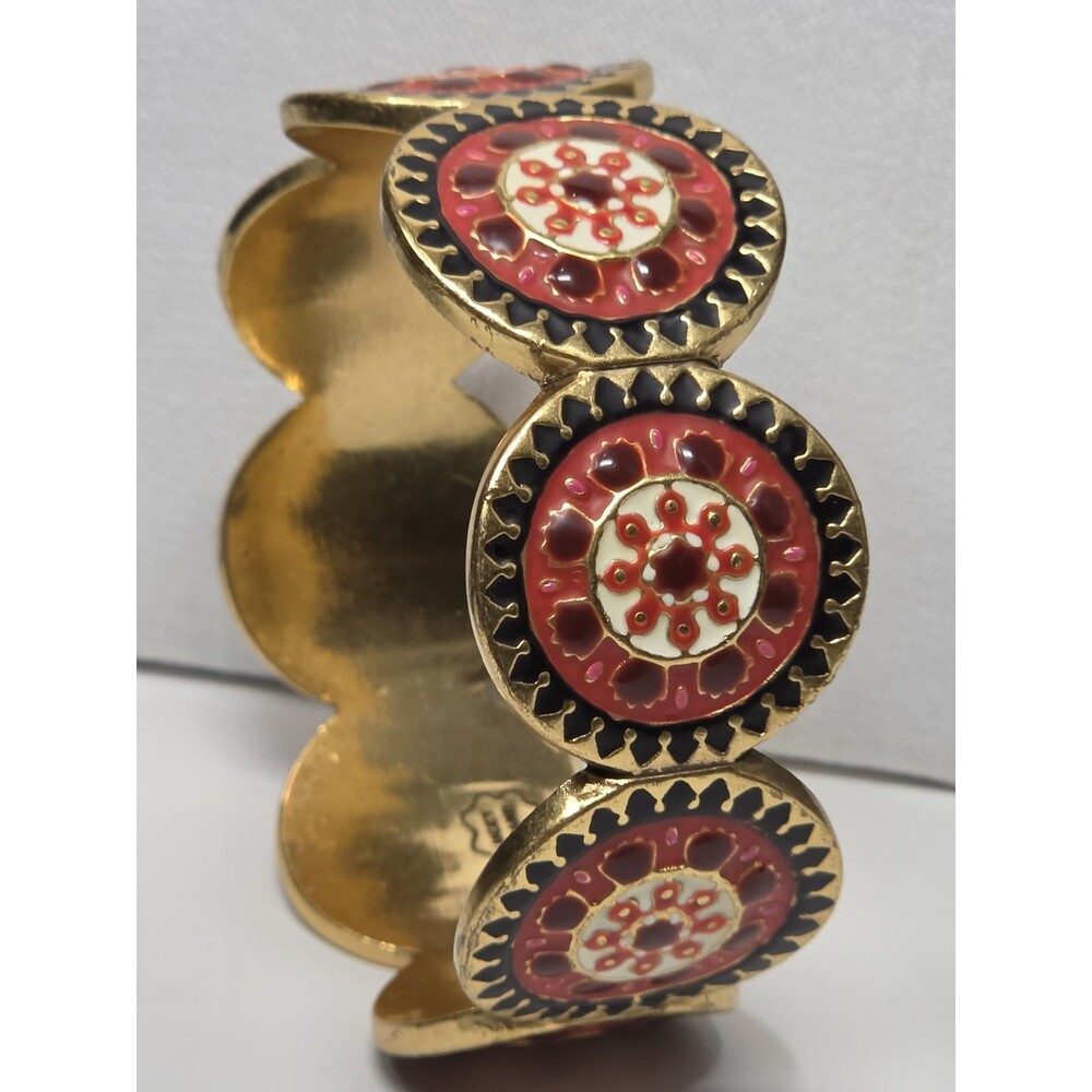 Lucky Brand Couture Suzani Circle Red Enamel Golden Metal Bangle Bracelet Y2K